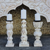 Indian Wooden Hand Carved Candle Holder Stand (Set of 3) 292